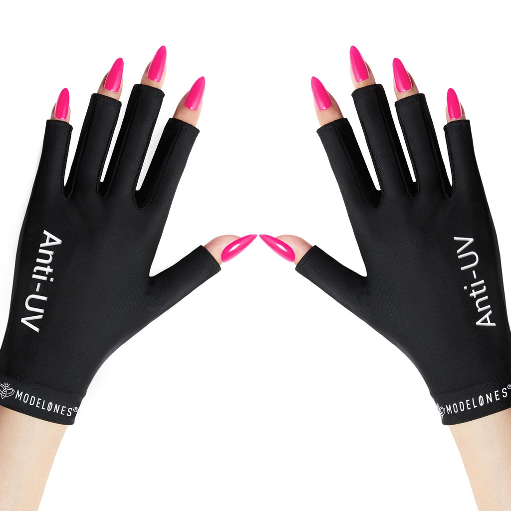 modelones UV Gloves for Gel Manicures, Professional UPF99+ Anti UV Protection Gloves for Gel Nail Lamp (Black)