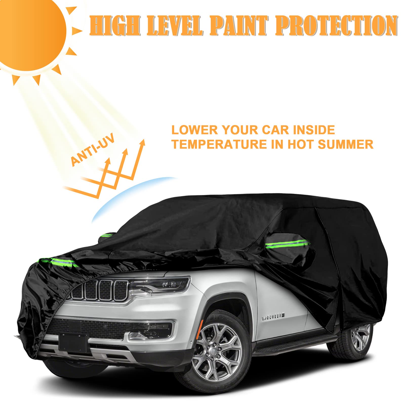 Waterproof Car Cover Replace for 1993-2010 Jeep Grand Cherokee, 6 Layers All Weather Car Cover with Zipper Door & Windproof Bands for Snow Rain Dust Protection