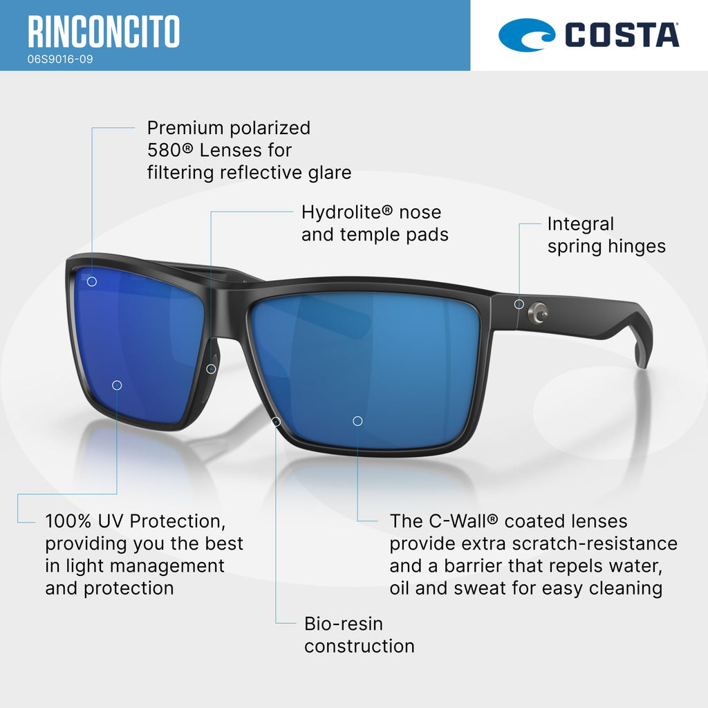 Costa Del Mar Mens Rinconcito Rectangular Sunglasses