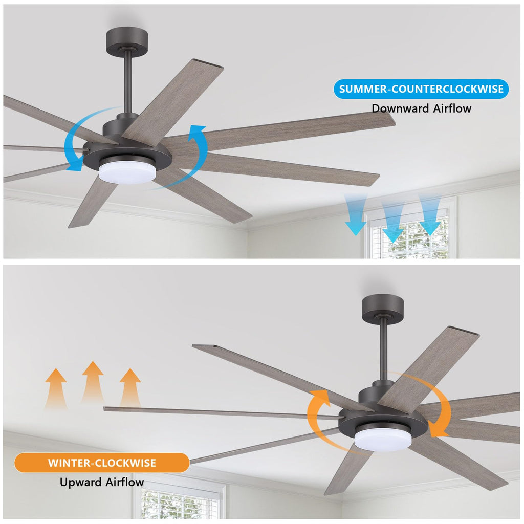 WINGBO 60" Ceiling Fan with Light and Remote Control, 6 Speed Reversible DC Motor, Dimmable LED Light, for Home and Commercial Use, Living Room/Shop/Warehouse Black/Walnut