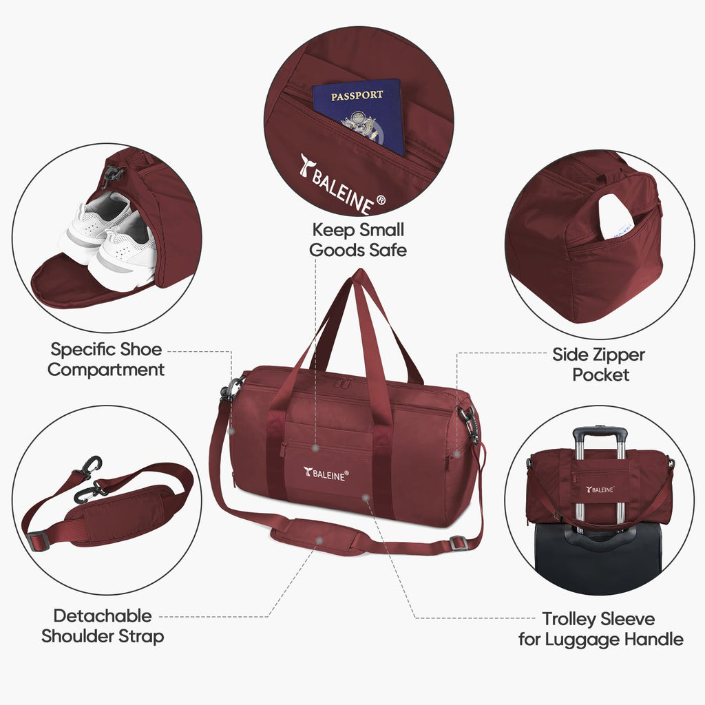 BALEINE Gym Bag for Women and Men, Duffel Bag for Sports, Gyms and Weekend Getaway, Waterproof Dufflebag with Shoe and Wet Clothes Compartments, Lightweight Carryon Gymbag (Azure)