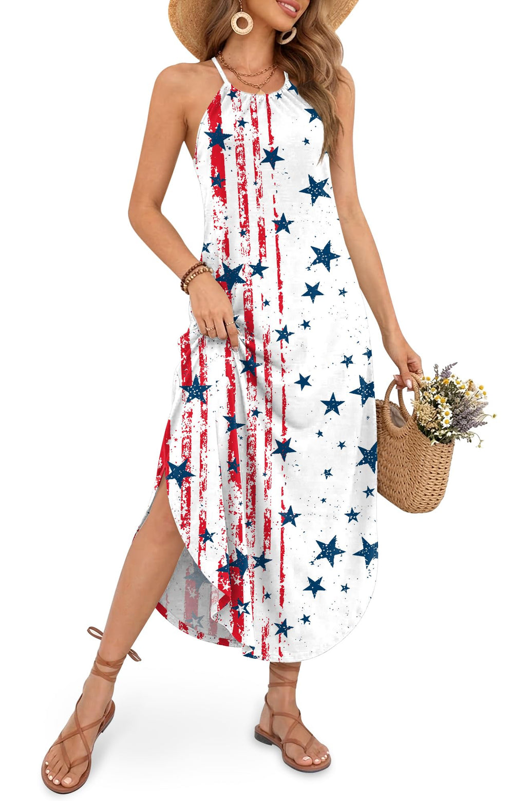 For G and PL Women's Summer Casual Halter Side Slit Maxi Beach Dress Resort Vacation Cruise Wear Sundress