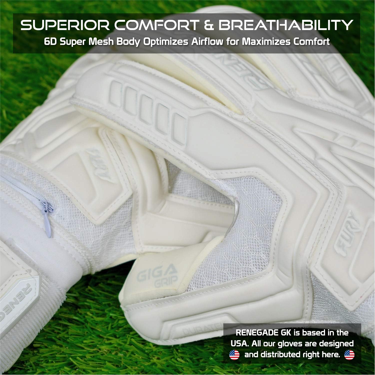 Renegade GK Fury Goalie Gloves with Microbe-Guard - Adult, Youth, Kids (Sizes 6-11) Pro-Tek Fingersaves & 4+3MM Giga Grip | High Performance Pro-Level Goalkeeper Glove | Based in USA