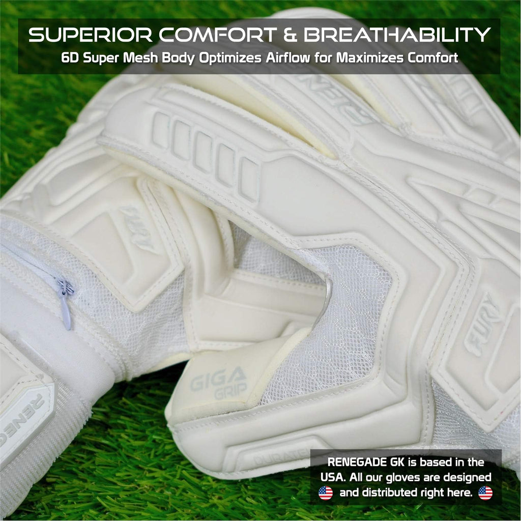 Renegade GK Fury Goalie Gloves with Microbe-Guard - Adult, Youth, Kids (Sizes 6-11) Pro-Tek Fingersaves & 4+3MM Giga Grip | High Performance Pro-Level Goalkeeper Glove | Based in USA