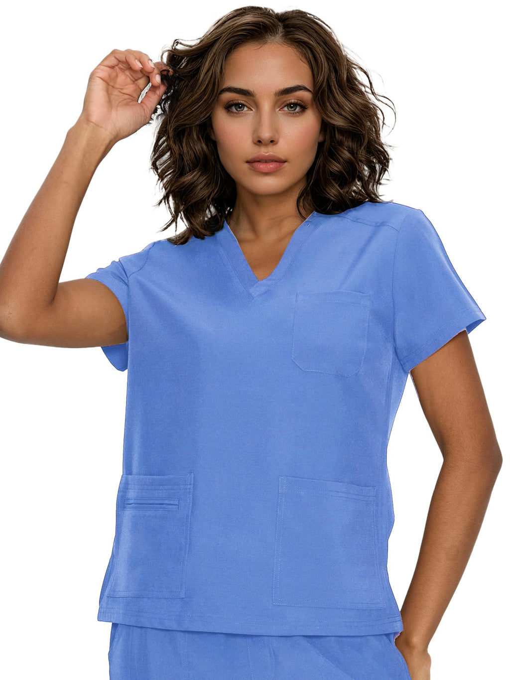 floralhue Scrub Tops for Women, Curved V-Neck Scrub Tops with 3 Pockets, Soft Stretch, Easy Care