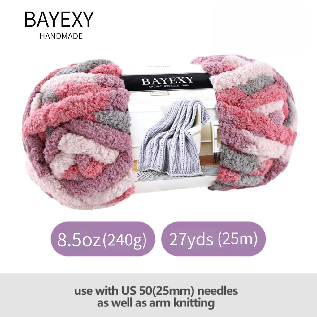 Chunky Chenille Yarn for Hand Knitting 8 Jumbo Pack Jumbo Chunky Yarn for Hand Soft Blanket Knitting, Bulky Thick Fluffy Yarn for Crocheting (Black)