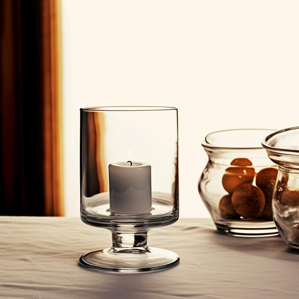 CYS EXCEL Glass Hurricane Pillar Candle Holder (H:6" W:3.75") | Multiple Size Choices Short Stem Candle Centerpieces | Stemmed Glass Cylinder Candle Vase