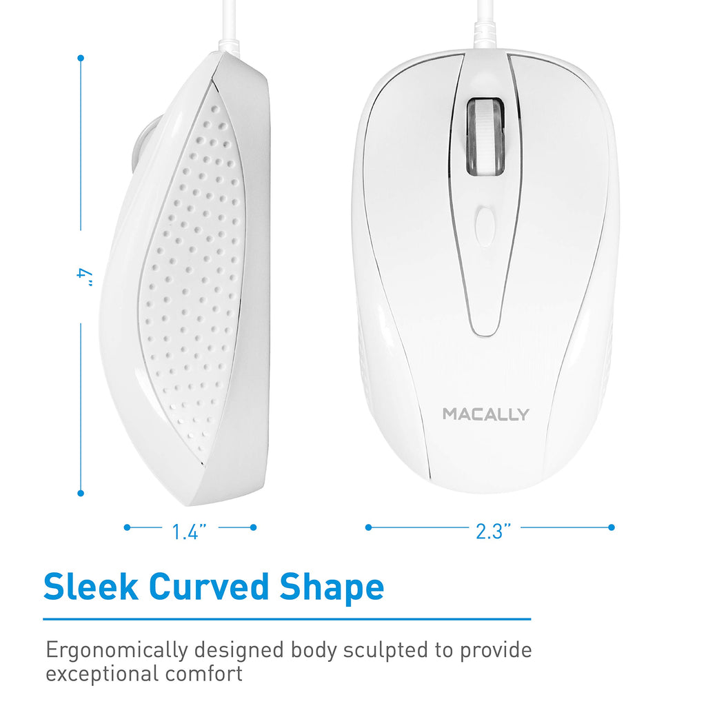 Macally Wired USB C Mouse for Mac and PC - Slim, Quiet, and Reliable - Type C Mouse for MacBook Pro/Air, iMac, Apple iPad, Laptop, Computer Desktop with 3 Button, Scroll Wheel, USBC, and 4 DPI Mode