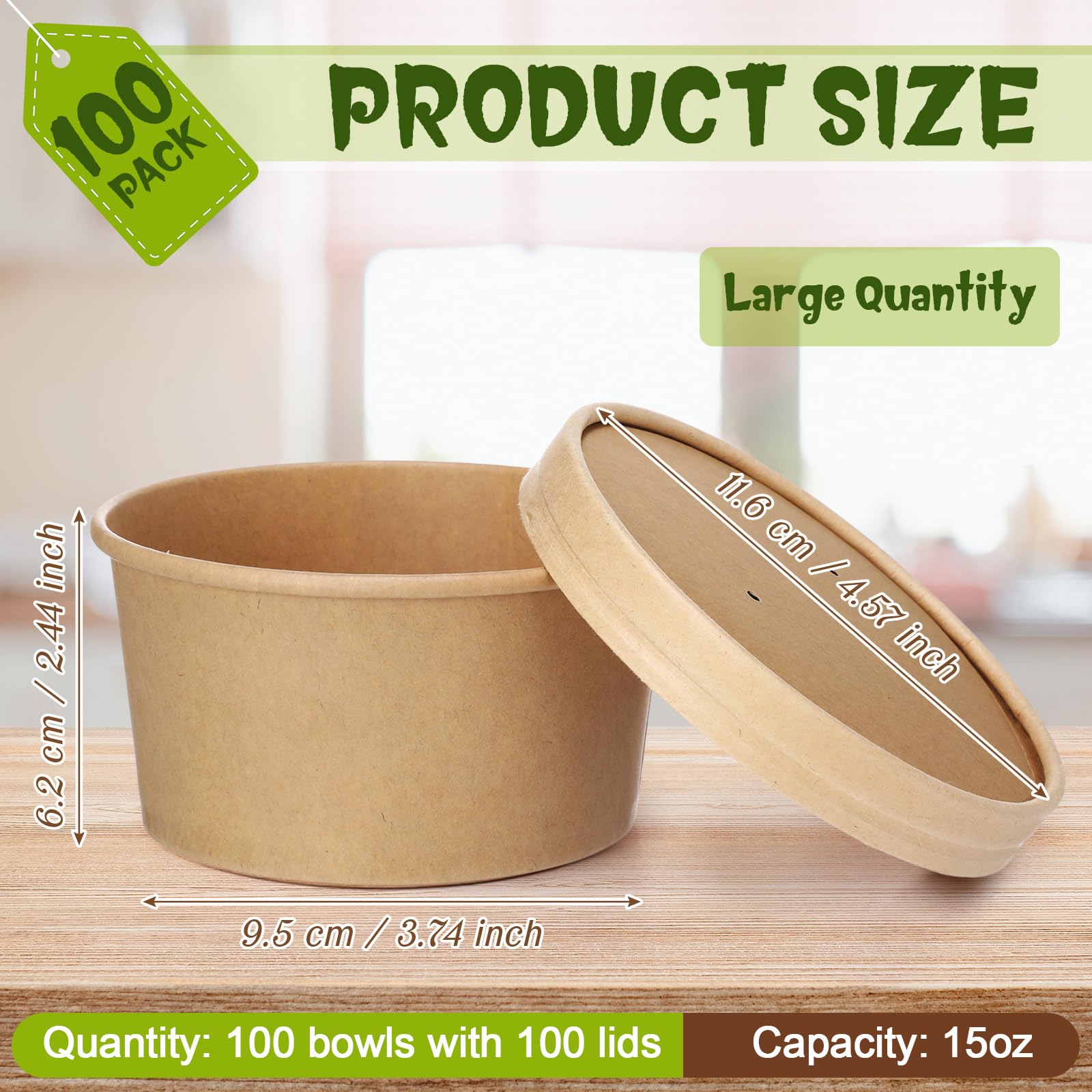 Fulmoon 100 Pack Paper Soup Containers with Lids Disposable Paper Food Containers with Vented Lid Kraft Ice Cream Cake Dessert Cups Soup Bowl for Party Hot Food Fruit Microwave(4 oz,Brown)