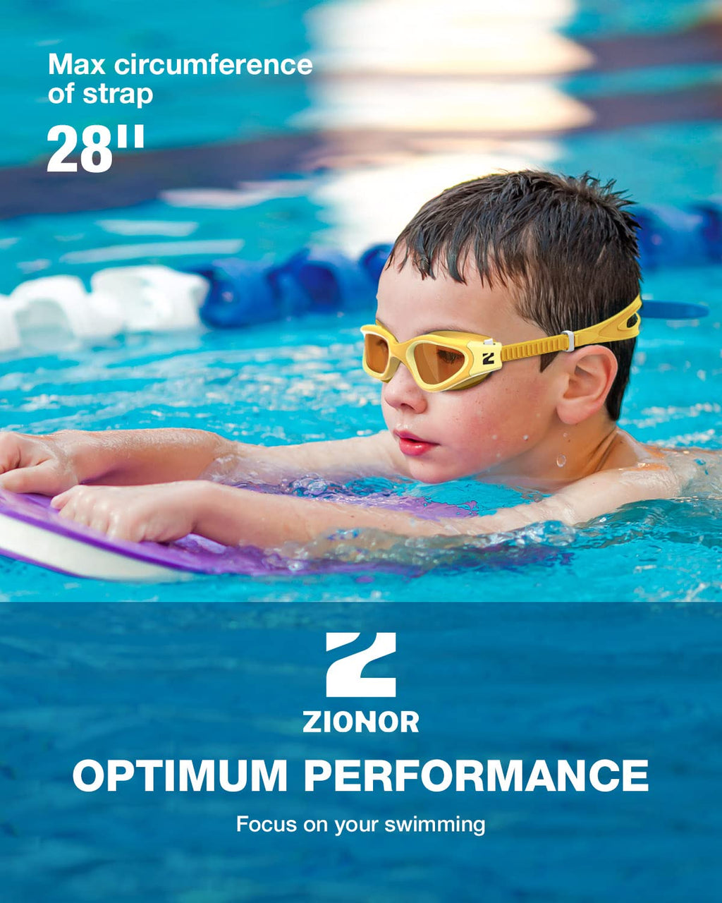 ZIONOR Kids Swim Goggles, G1MINI SE No Leak Anti-Fog Goggles for Kids 6-14, Soft Silicone Comfort Fit, Easy Adjust Strap