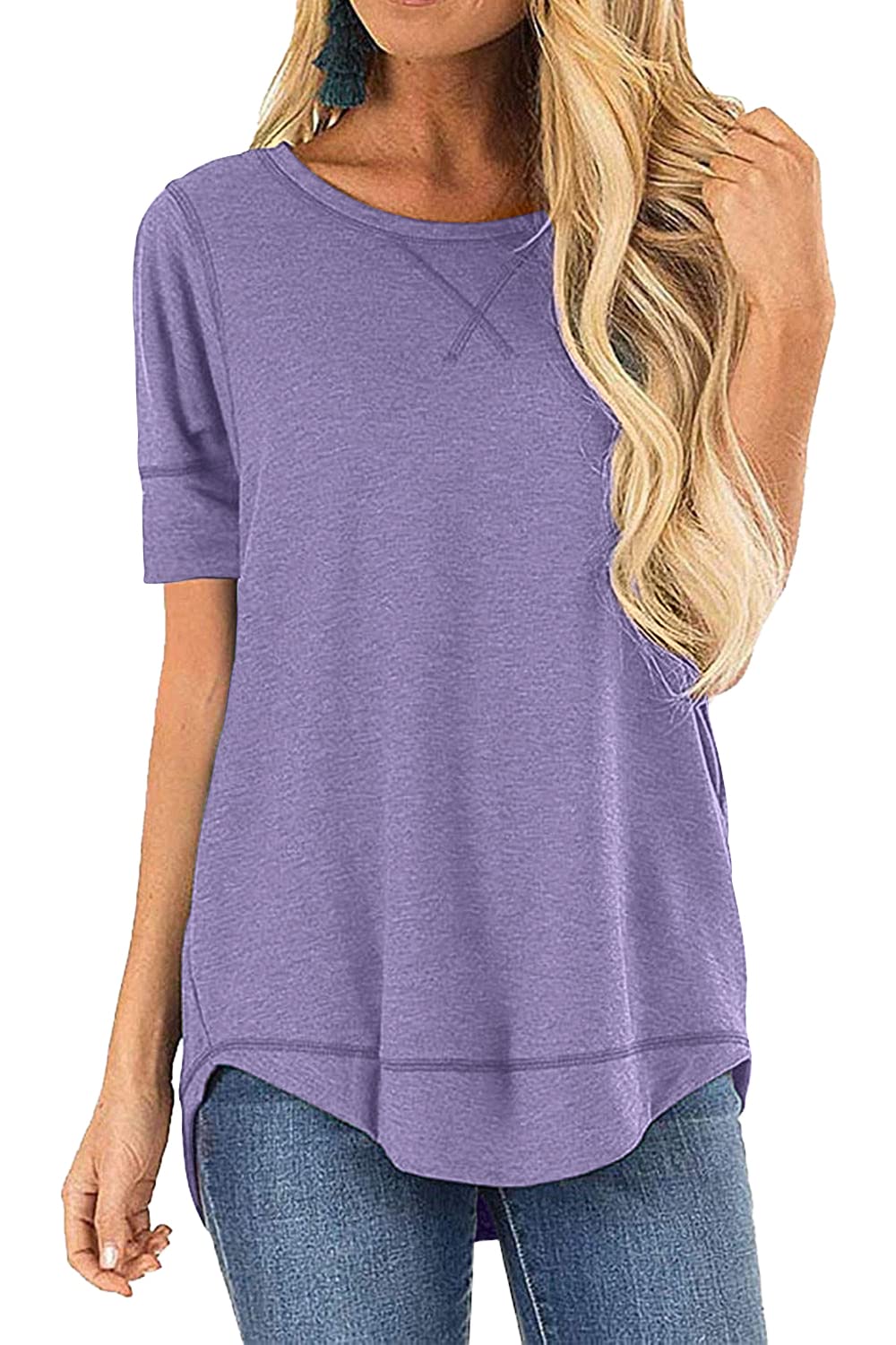 JomeDesign Summer Tops for Women Short Sleeve Side Split Casual Loose Tunic Top