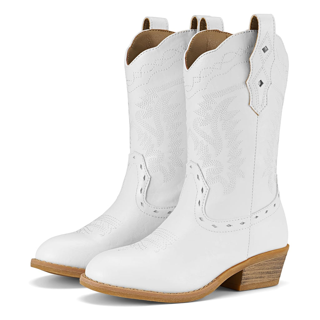 Rollda Kids Cowboy Boots Western Round Toe Cowgirl Boots for Boys Girls Toddler/Little Kid/Big Kid