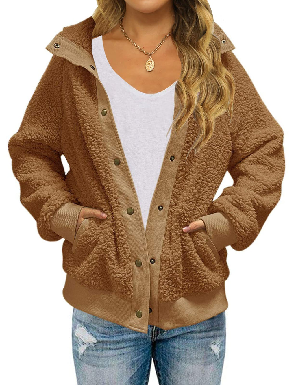 MEROKEETY Womens Fleece Sherpa Jacket Fall Winter Coats 2026 Fuzzy Button Down Warm Outerwear with Pockets