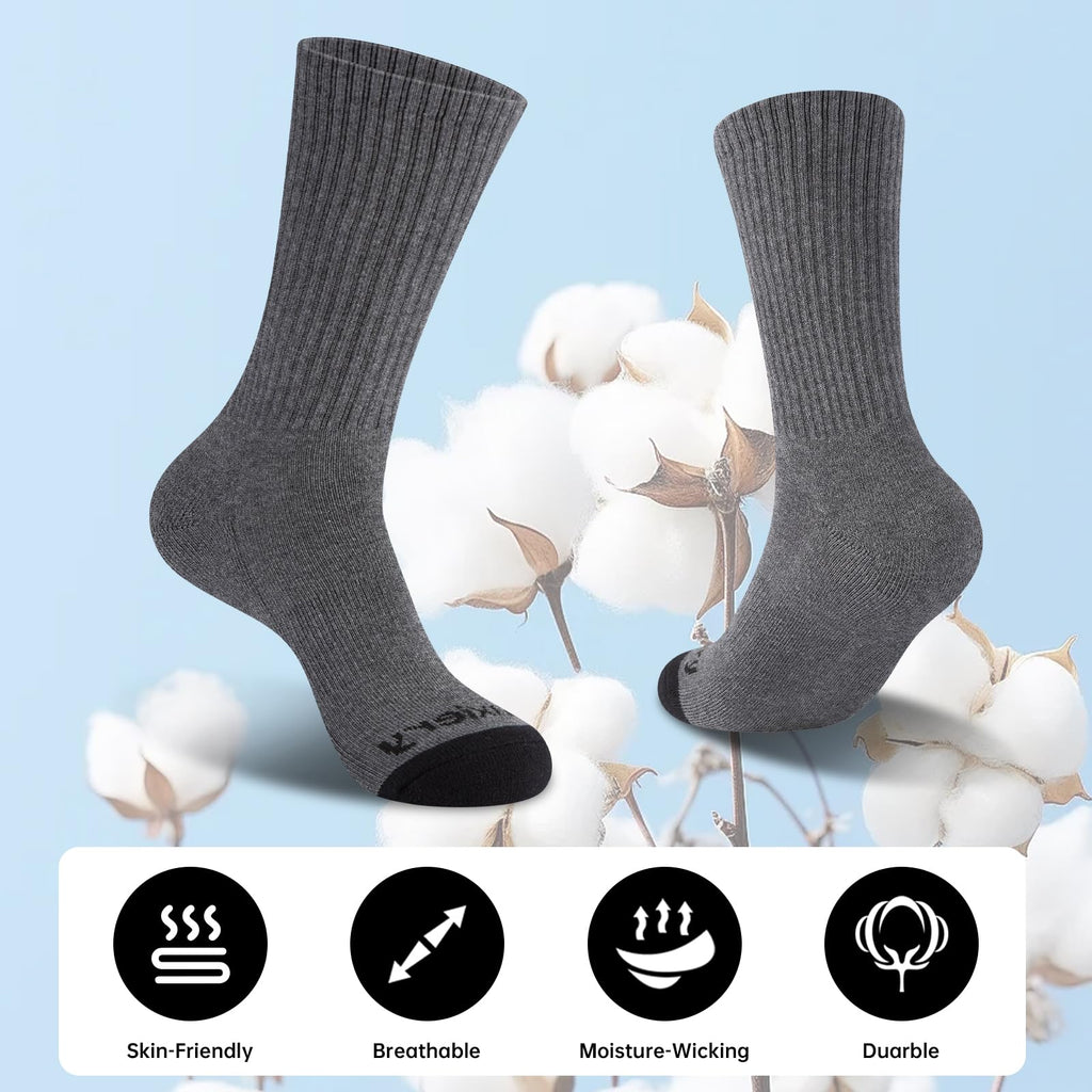 Monxiery Mens Cotton Moisture Wicking Cushioned Crew Socks, Athletic Performance Work socks