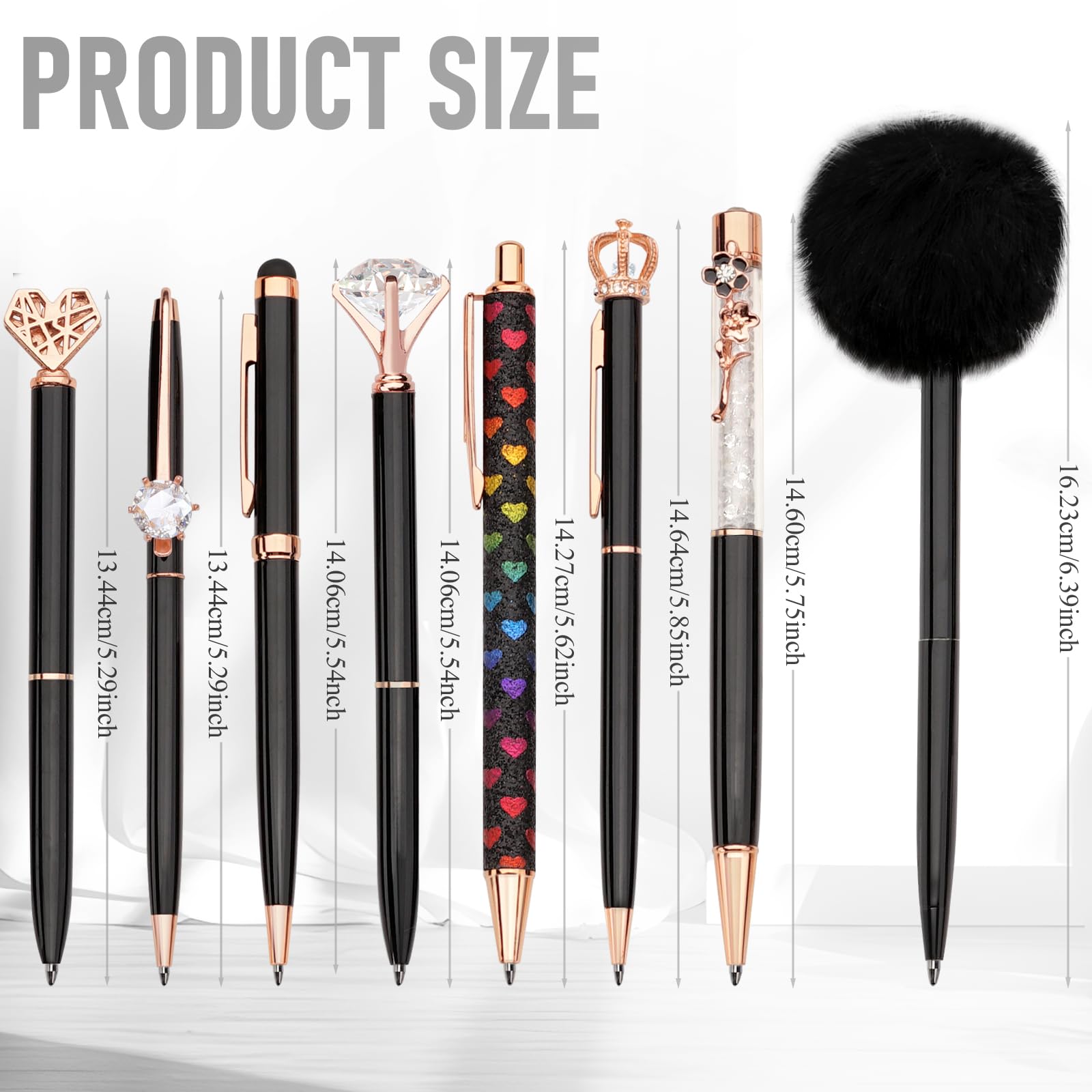 WEMATE 8Pcs Ballpoint Pens Set Metal Crystal Diamond Pen Glitter for Journaling Black Pen Bling in Black & Blue Ink Pretty Cute Pens Fancy Pens Gifts for Women Wedding School Office Desk(Black)