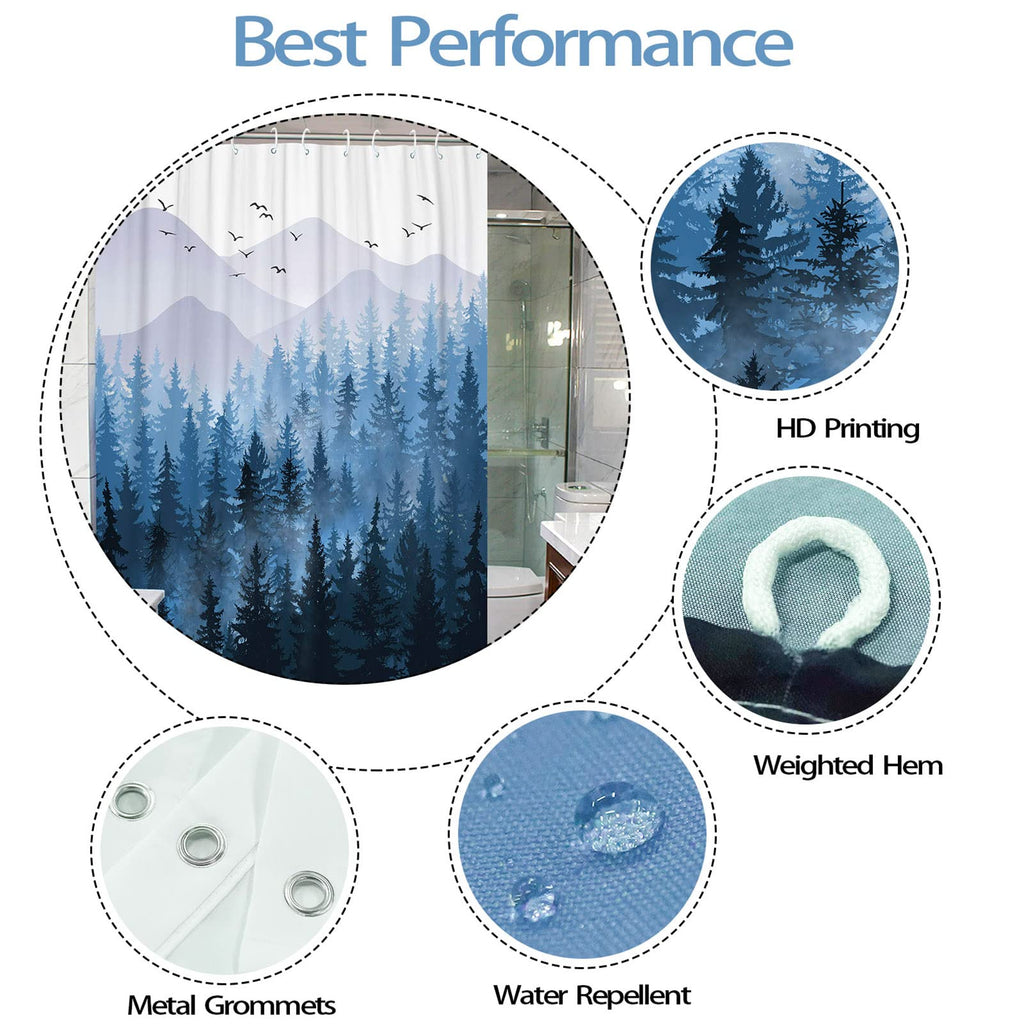 Stall Small Black and White Misty Forest Shower Curtain Ombre Gray Grey Mountain Pine Tree Waterproof Fabric Shower Curtains for Bathroom Nature Woodland Decorative Bath Curtain Decor 36×72 Inches