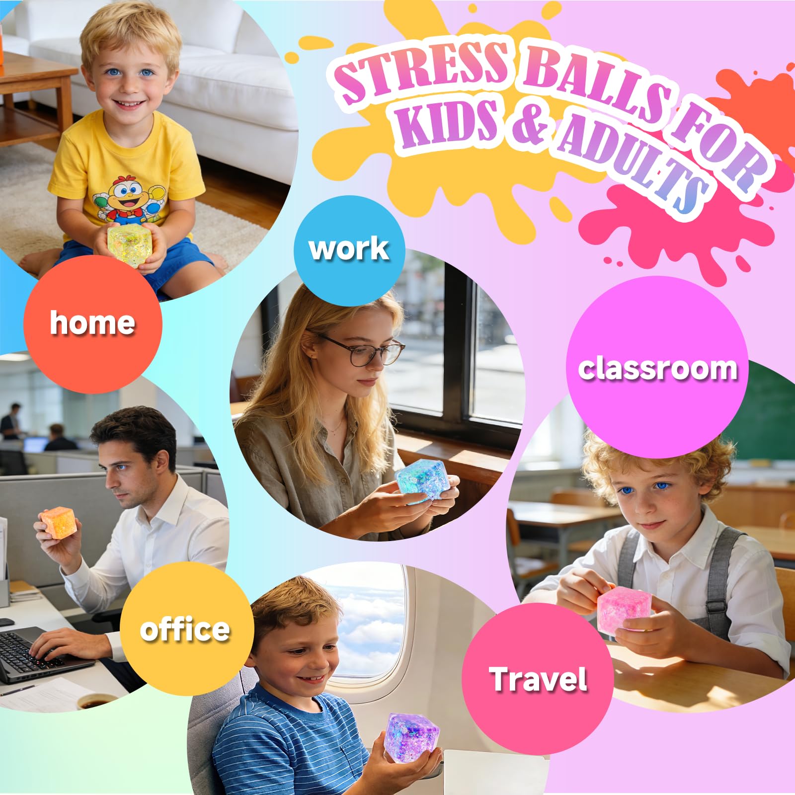 24 Pack Slow Rising Ice Cube Squishy Stress Balls，Stress Cube for Adults Kids , Bulk Taba Squish Fidget Toys, Square Squeeze Toy for Classroom Prizes, Mini Nice Cube Squishy for Party Favors