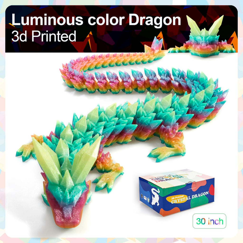 24" Large 3D Printed Dragon - Huge Articulated Crystal Dragon Fidget Toy, Giant Flexible 3D Dragon Figure, Birthday Gift for Boys Girls Kids & Collectors, Home Office Executive Desk Decor