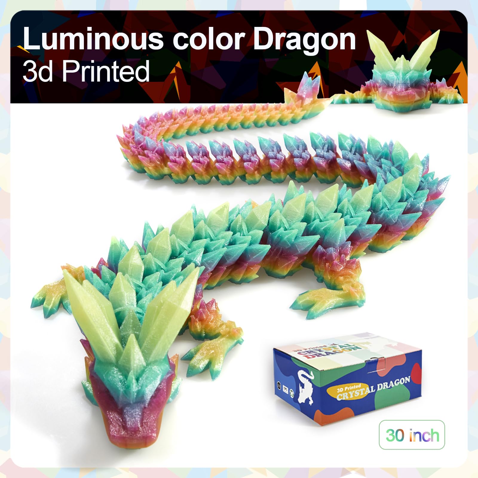 24" Large 3D Printed Dragon - Huge Articulated Crystal Dragon Fidget Toy, Giant Flexible 3D Dragon Figure, Birthday Gift for Boys Girls Kids & Collectors, Home Office Executive Desk Decor