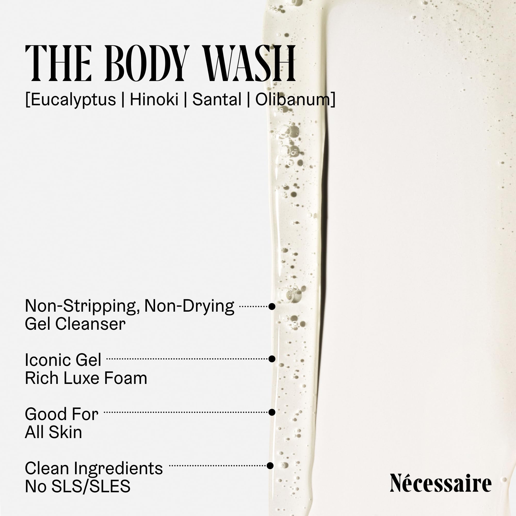 Nécessaire The Body Wash Eucalyptus — Multi-Oil Shower Gel Body Wash for Women + Men. Non-Comedogenic + Hypoallergenic for Sensitive Skin with Niacinamide. 500ml/16.9 fl oz