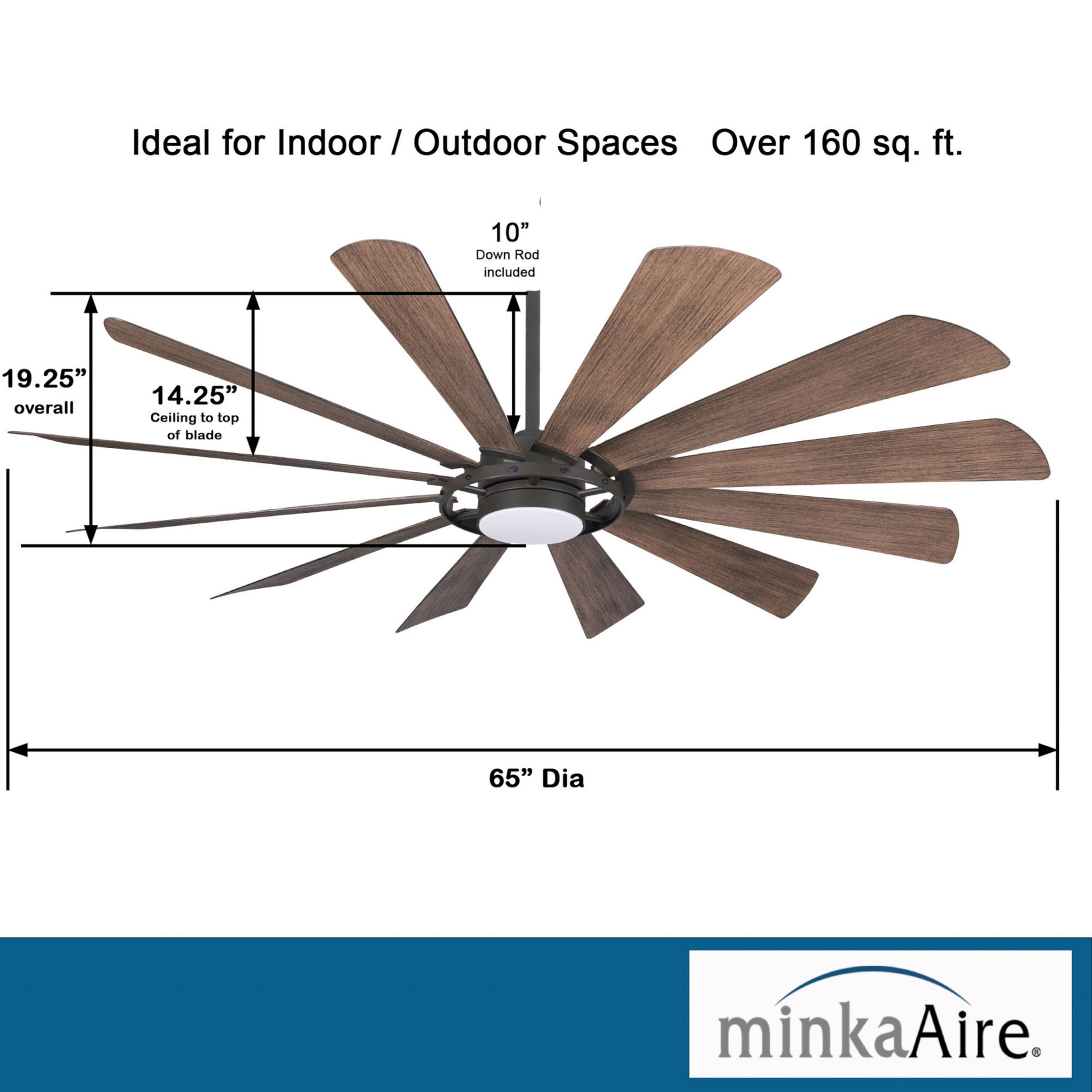 Minka-Aire F870L-ORB 65" Windmolen Outdoor Smart Ceiling Fan with LED Light and Remote Control, Oil Rubbed Bronze