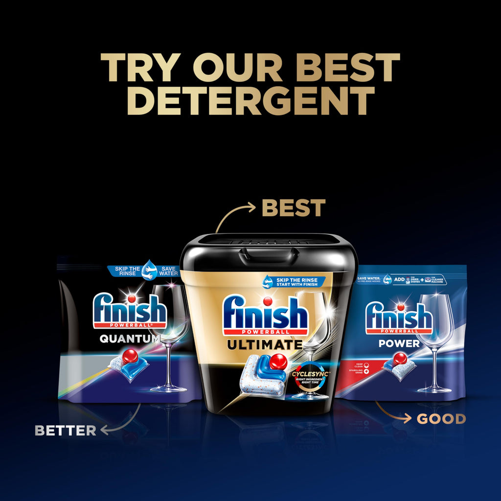 Finish Ultimate Dishwasher Pods, No Pre-Rinse Dishwasher Detergent Soap Removes Burnt-On Stain, with CycleSync Technology, Degreasing & Scrubbing Power, 52 Count (Packaging may vary)
