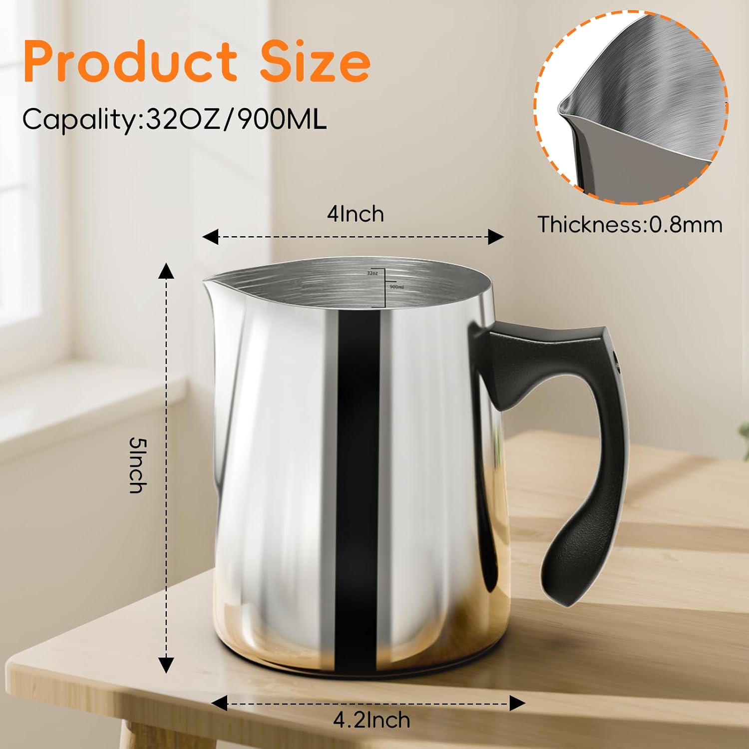 CasaCulina Candle Making Pouring Pot, 32oz Stainless Steel Wax Melting Pot with Heat-Resistant Handle, Double Boiler Candle Making Pitcher with Dripless Pouring Spout Design