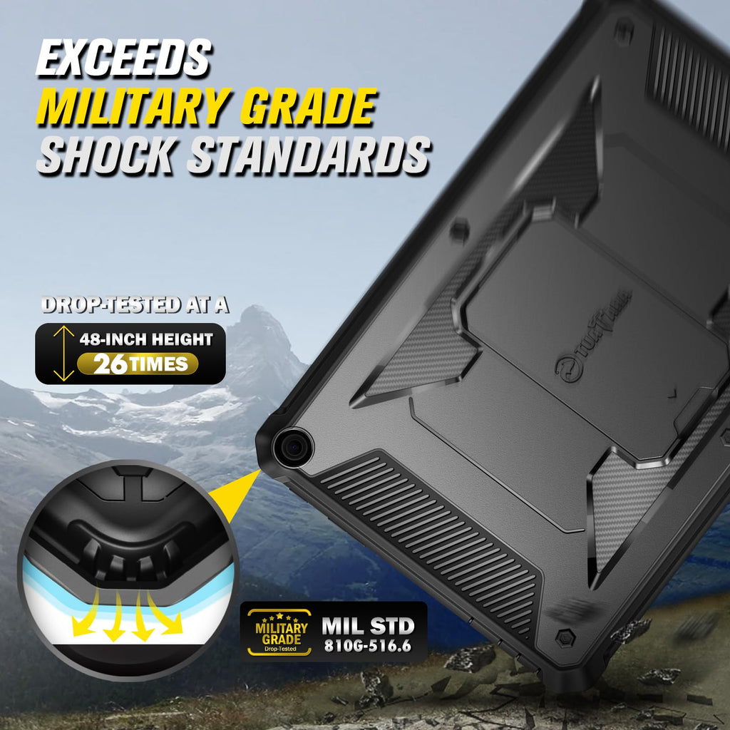 Fintie Shockproof Case for All-New Fire HD 10 Tablet (13th Generation 10.1", 2023 Release), [Tuatara] Rugged Unibody Hybrid Bumper Kickstand Cover with Built-in Screen Protector, Black