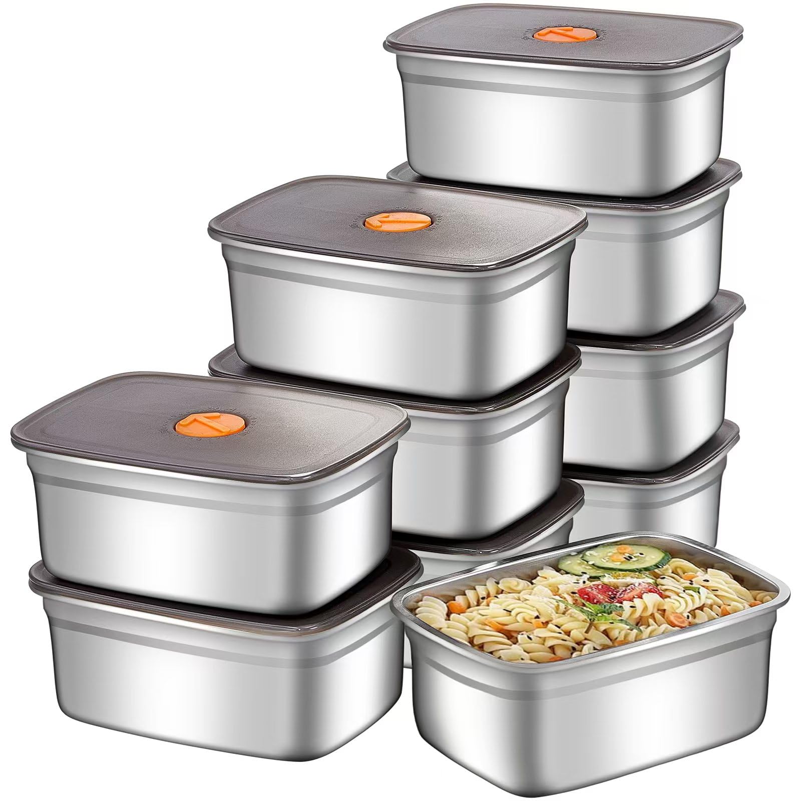 GIUOIDUO 10 Pack Stainless Steel Food Storage Containers with Leak-Proof Lids, 37oz Reusable Metal Meal Prep Lunch Boxes, Stackable, Dishwasher Safe for Snacks, Fruits & On-the-Go Meals, BPA-Free
