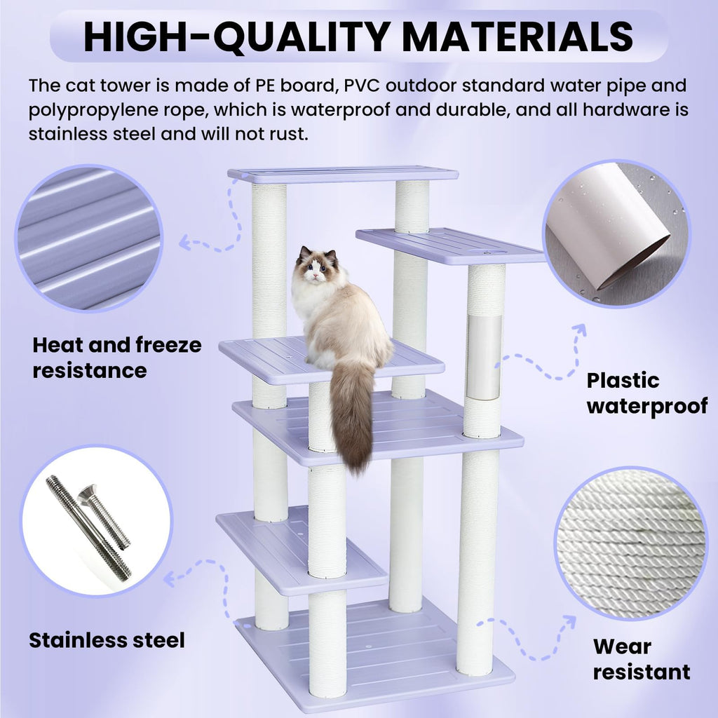 Tall Cat Tree for Outdoor and Indoor Cats, Weatherproof Large Outdoor Cat Tree Tower with Scratching Posts