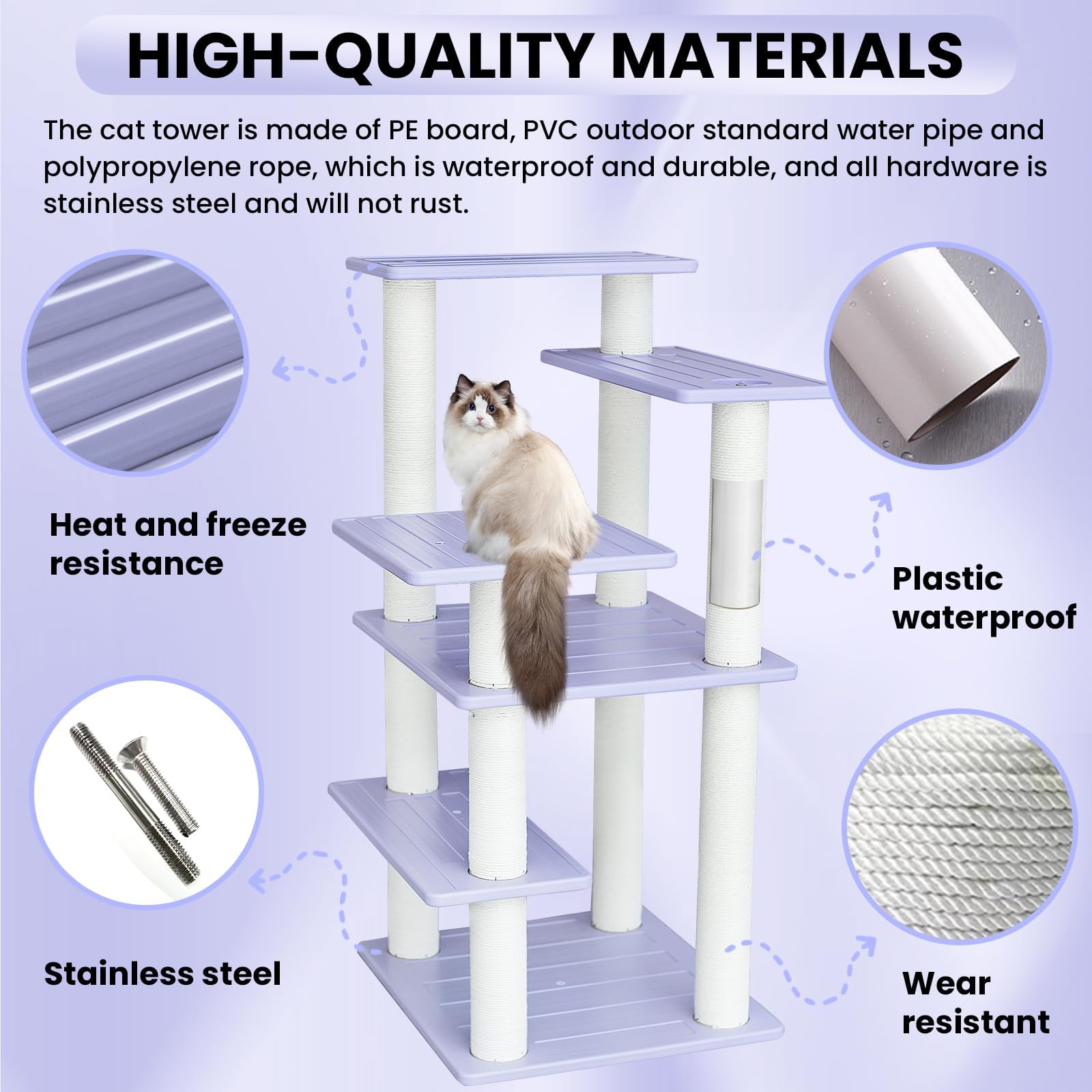Tall Cat Tree for Outdoor and Indoor Cats, Weatherproof Large Outdoor Cat Tree Tower with Scratching Posts