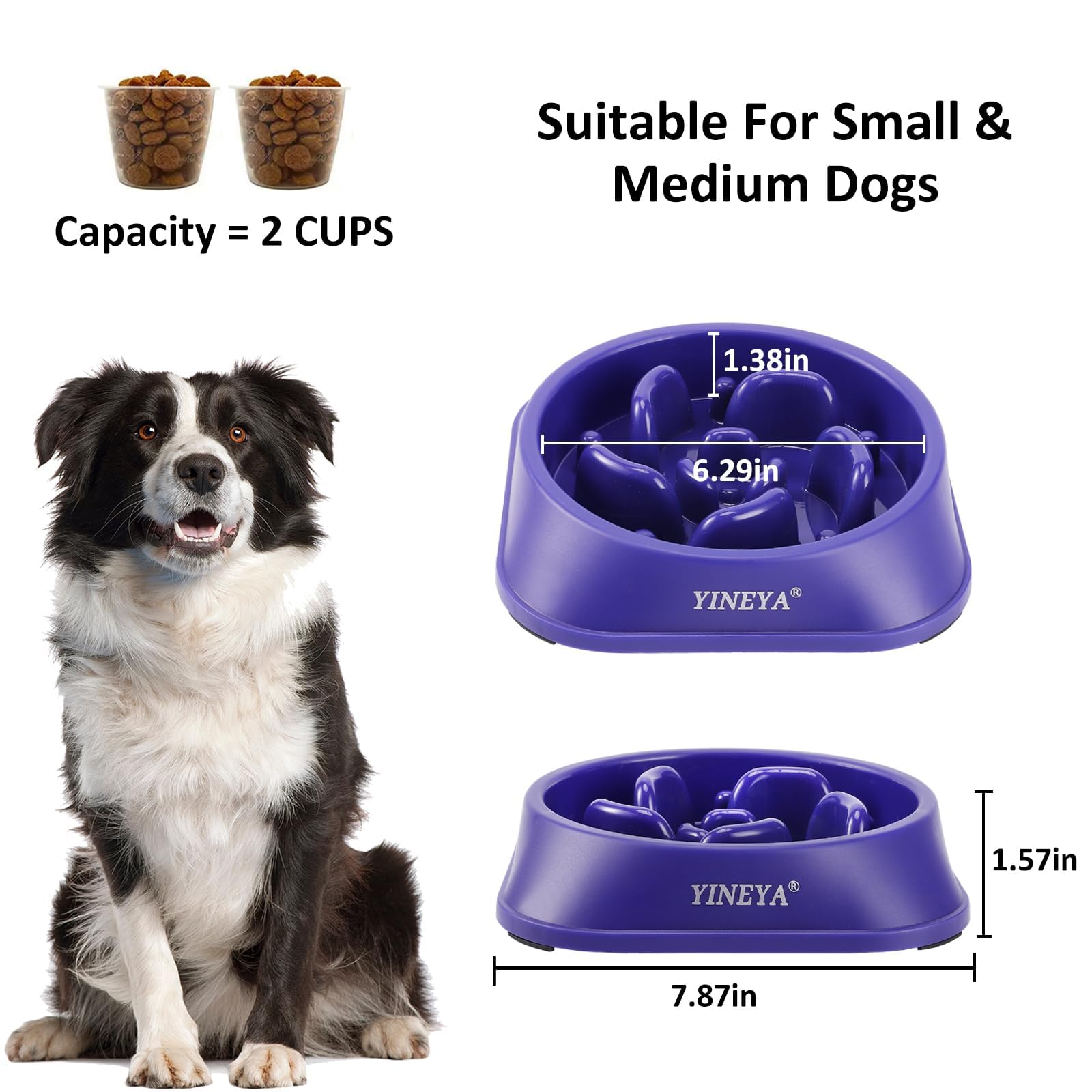 YINEYA 2PCS Anti-Choking Slow Feeder Dog Bowls Small Size Dog, Slow Feeder Cat Bowl, Supplies and Puzzle for Pet