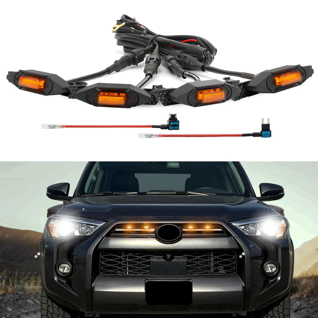 Seven Sparta 4 PCS Grill Led Lights Compatible with Toyota 4Runner 2014-2024 TRD Pro Grille and 2014-2019 SR5, Premium, Limited, TRD Off-Road, Fuse and Instruction Included (Amber)