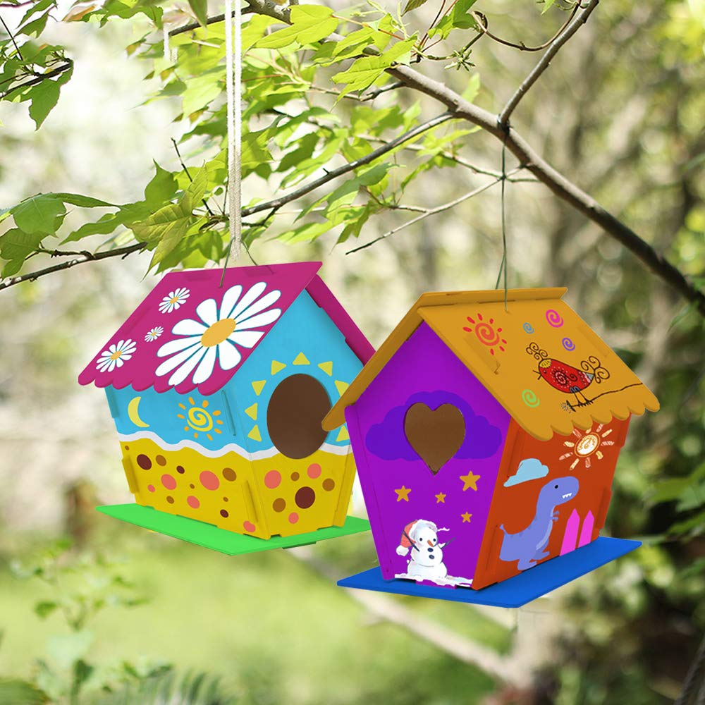 hapray 12 Pack Bird House Kit, DIY Birdhouse Kits, Wooden Crafts Arts for Children to Build and Paint (Includes Paints & Brushes) for Kids Girls Boys Toddlers Halloween Christmas Gift