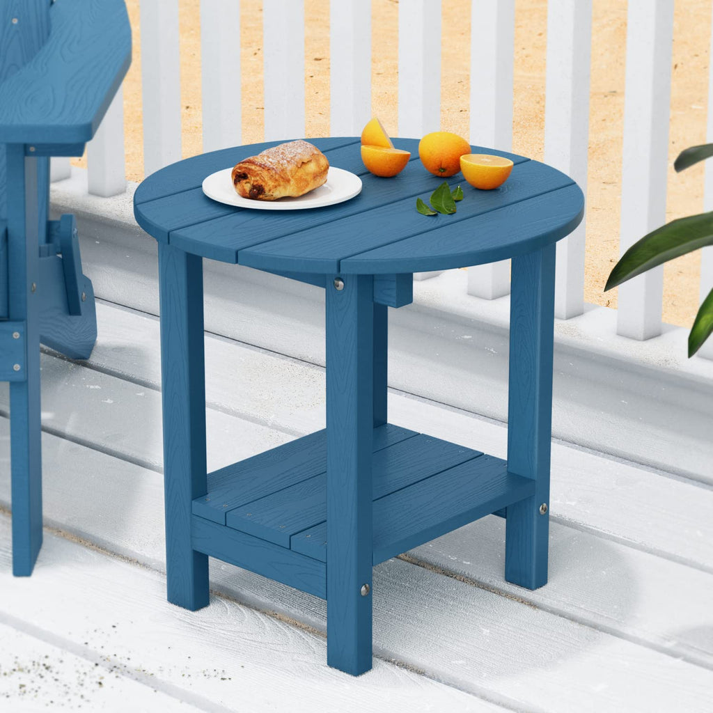 MXIMU Round Outdoor Side Table Adirondack Tables 18 Inch Chairside End Tables with Storage Shelf, 2-Tier Plastic Patio Side Table for Balcony Backyard Lawn (Black, 1 Pack)