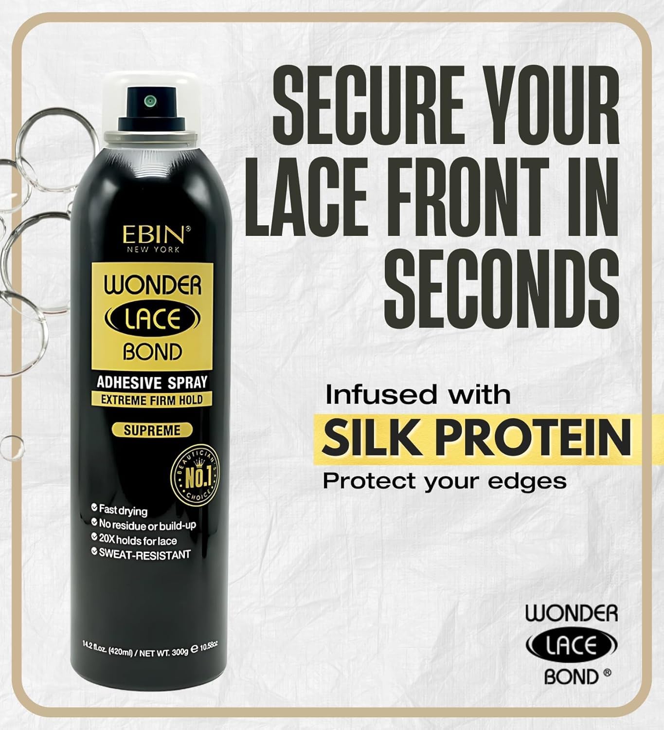 EBIN NEW YORK Wonder Lace Bond Adhesive Spray - Extreme Firm Hold 2.7oz/ 80ml| Active Use, Fast Drying, No Residue, No Build-up, All-day Powerful Hold, Easy Daily Wig Install