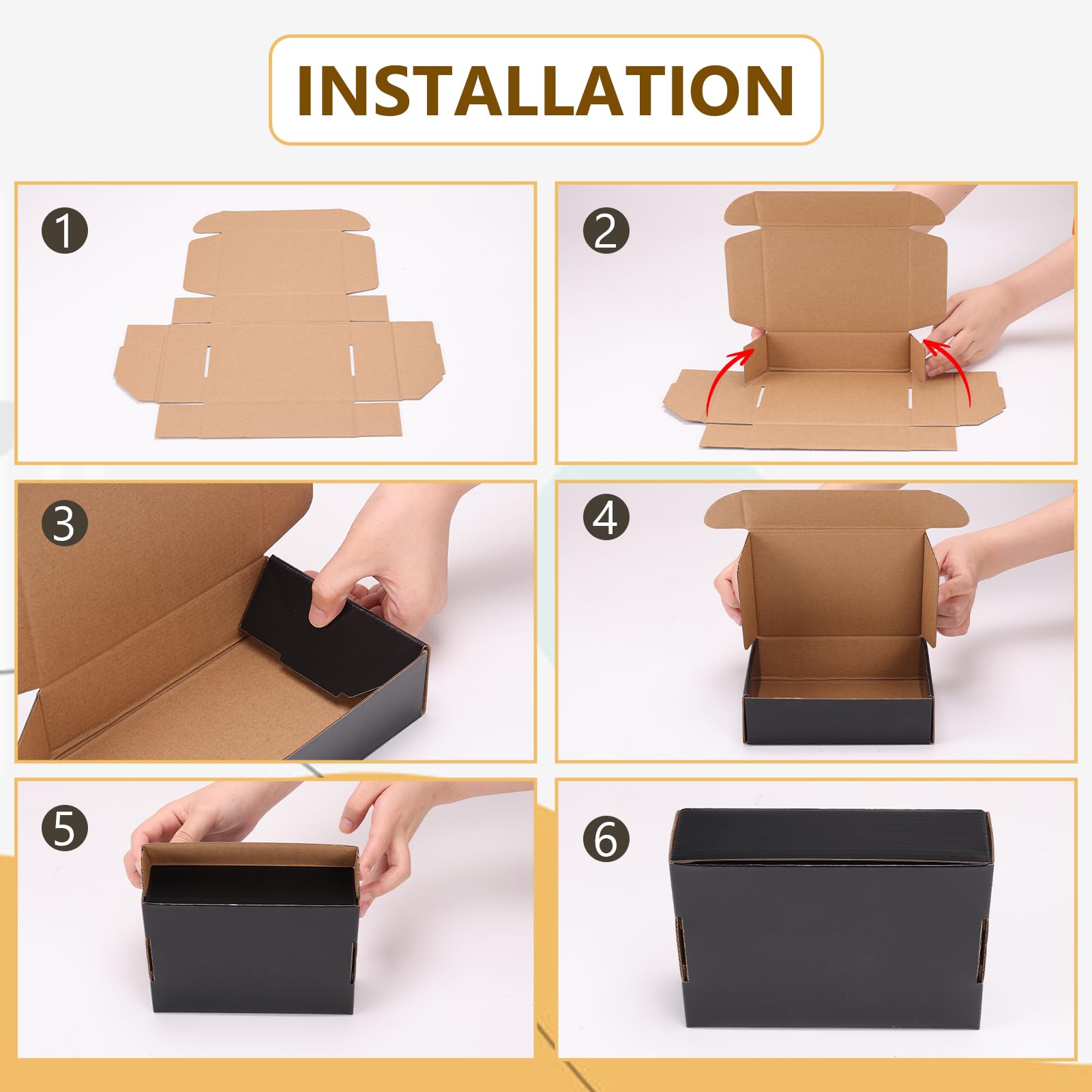 EXYGLO 40 Pack 6x4x3 Shipping Boxes, Black Corrugated Cardboard Boxes for Packaging Small Business, Moving, Shipping, Mailing, and Storing