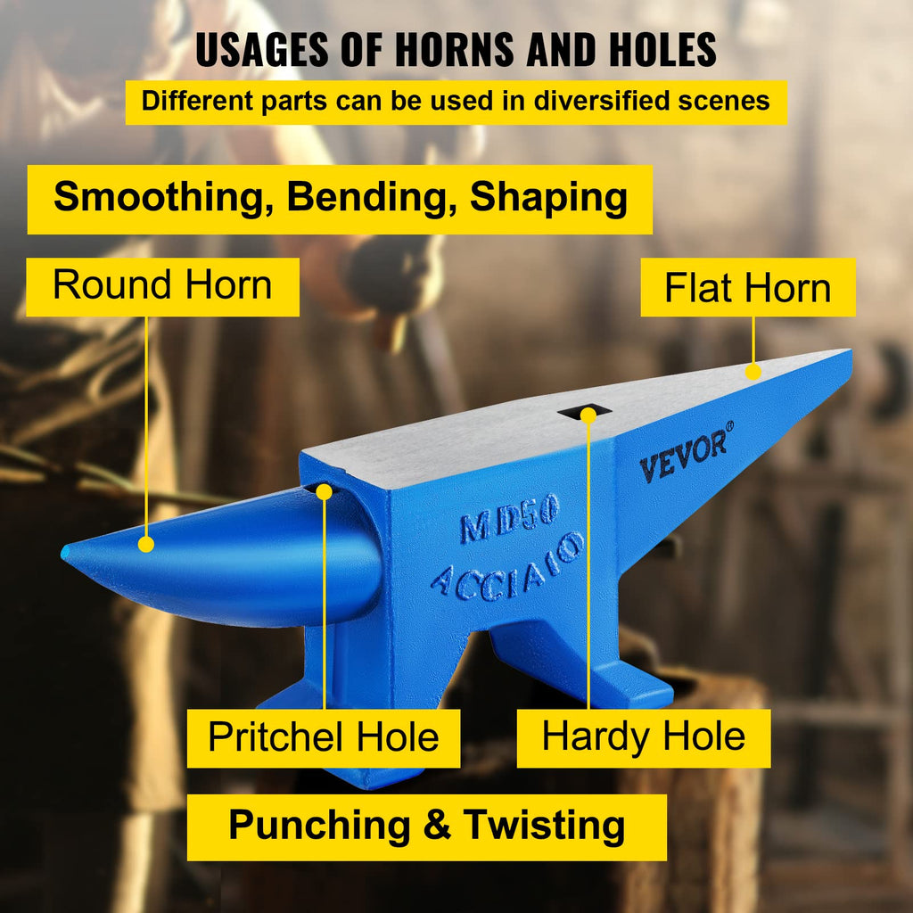 VEVOR Single Horn Anvil, 9 Lbs Cast Steel Anvil, High Hardness Rugged Round Horn Anvil Blacksmith, Compact Design and Stable Base, Forge Tools and Equipment, Metalsmith Tool for Bending and Shaping