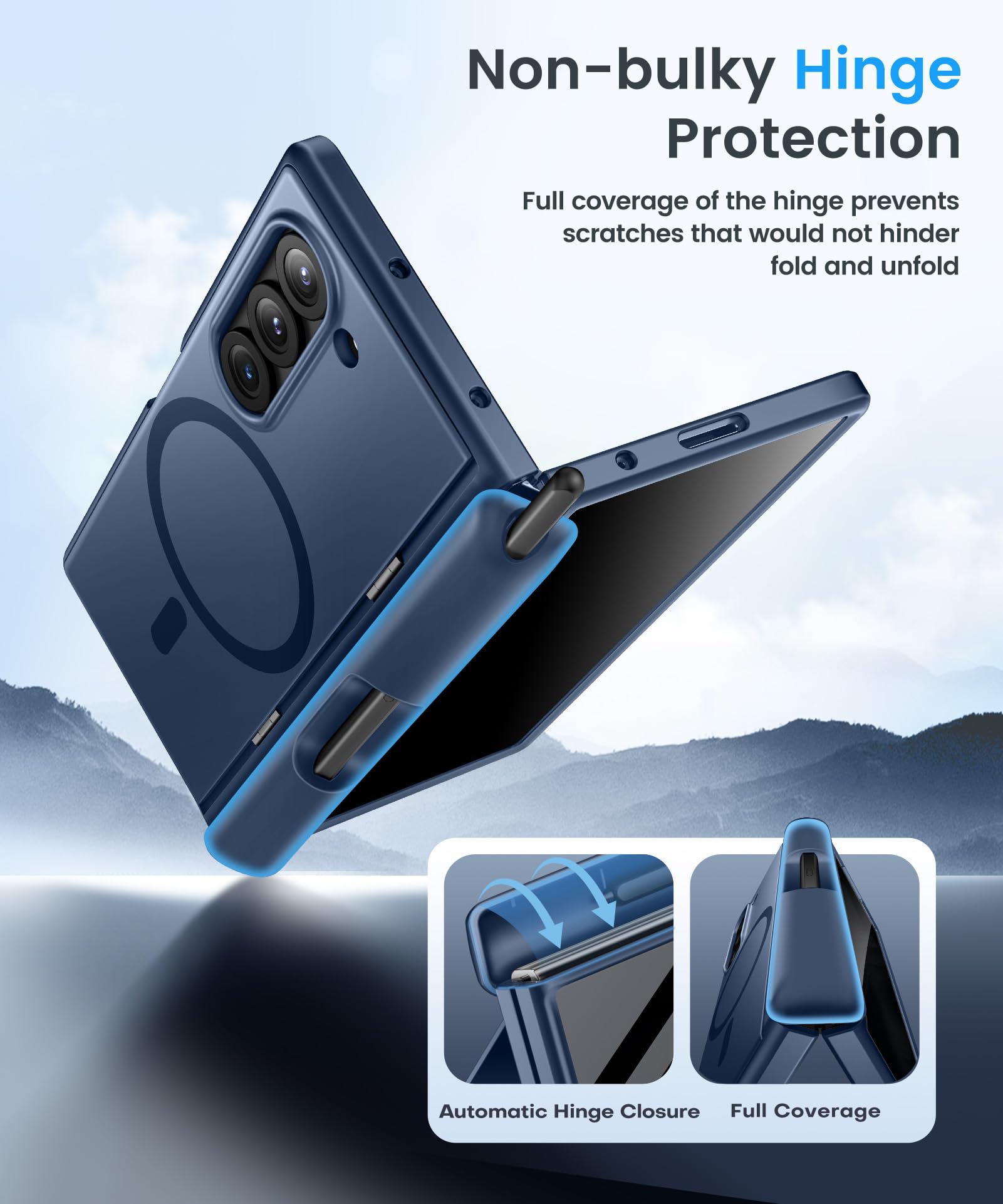 BERFY for Z Fold 6 Case with Screen Protector, [Compatible with MagSafe] Built-in Kickstand & S Pen Slot & Hinge Protection, Full Body Shockproof Phone Case for Samsung Galaxy Z Fold 6, Blue