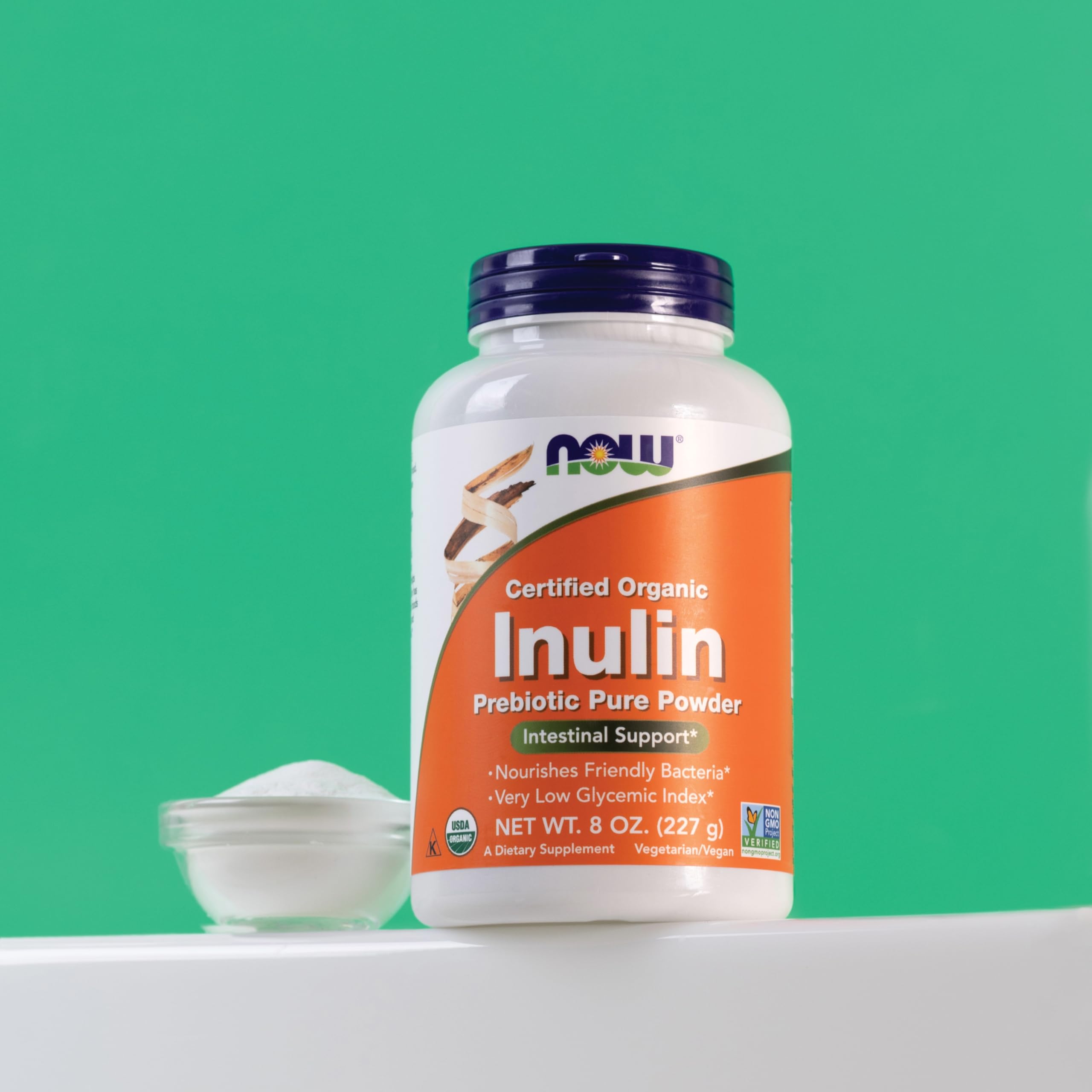 NOW Foods Suplementos, polvo puro prebiótico de inulina, certificado orgánico, proyecto verificado sin OMG, soporte intestinal*, 1 libra
