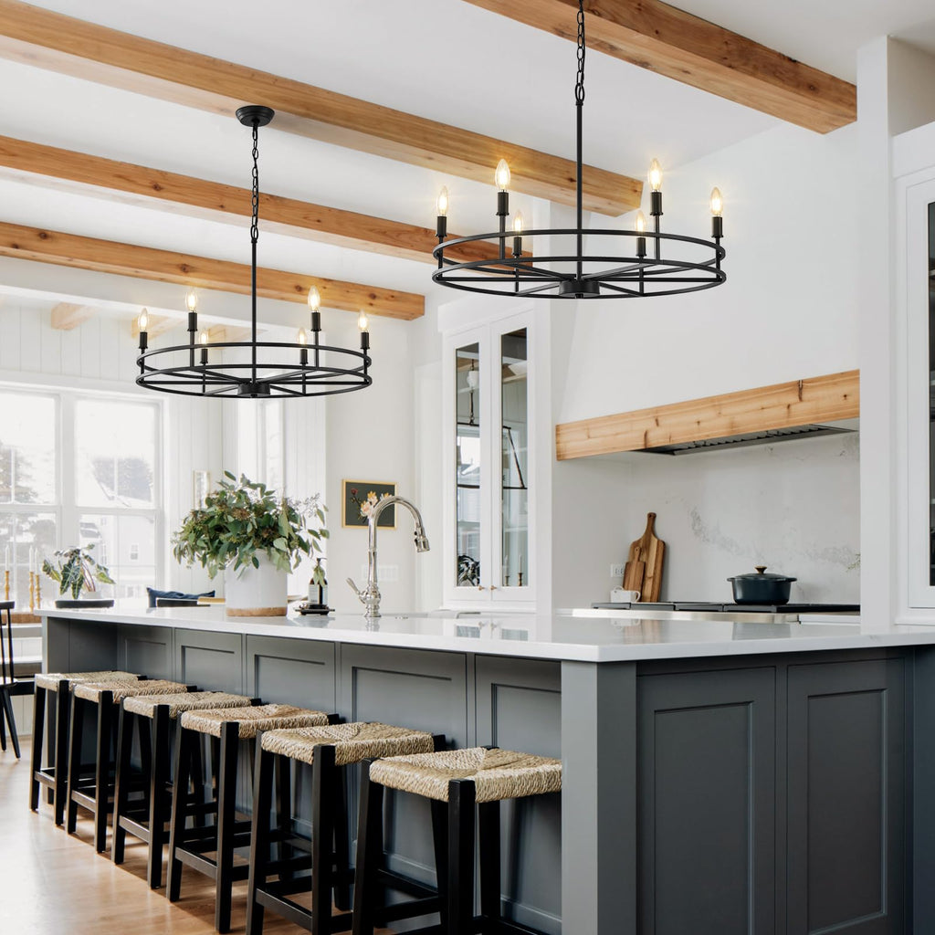 Black Chandelier 6-Light Dining Room Chandelier Kitchen Chandeliers Over Table Round Living Room Chandelier Light Fixture for Bedroom, Kitchen, Foyer