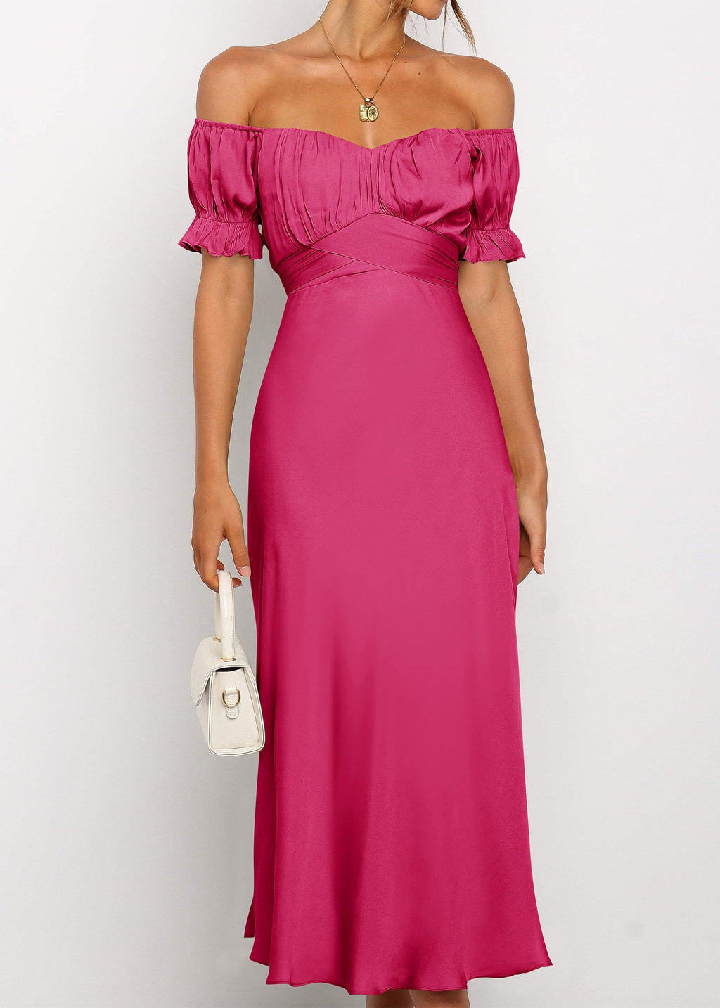 KIRUNDO Women's 2026 Spring Summer Satin Wedding Guest Midi Dress Off The Shoulder Wrap Party Cocktail Formal Prom Dresses