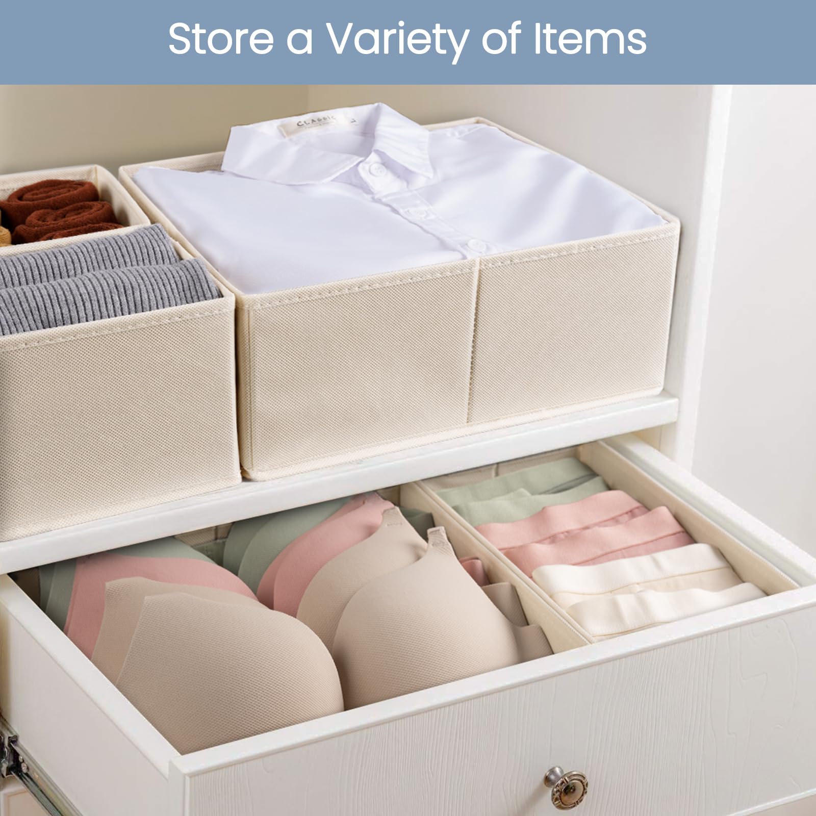 Criusia Drawer Organizer Clothes, 8 Pack Underwear Drawer Organizer, Foldable Cloth Storage Box Closet Organizers and Storage for Clothes, Socks, Scarves, Ties (Beige)