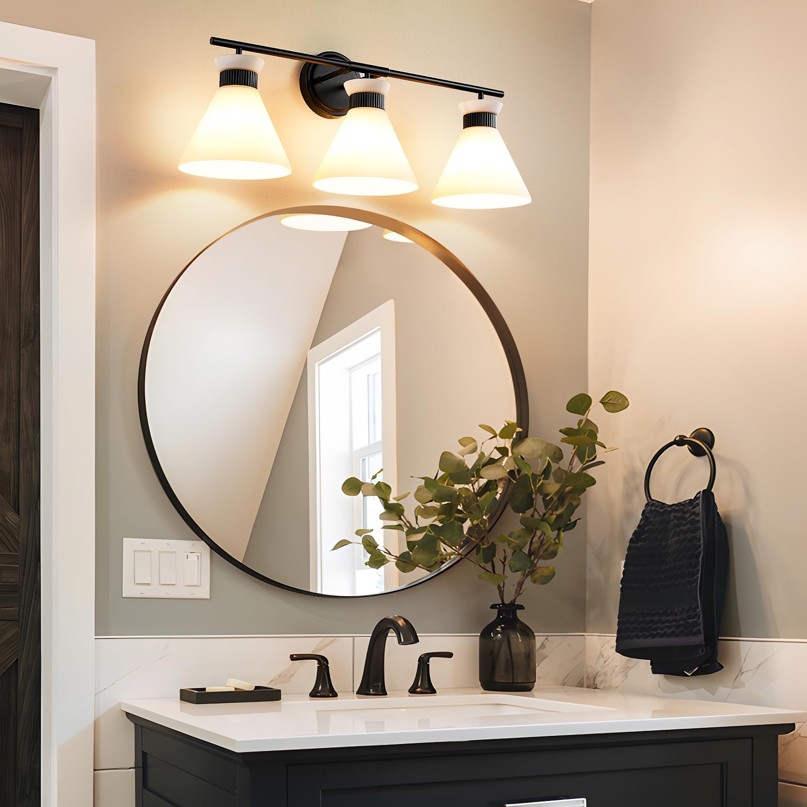 WOSHITU Gold Bathroom Light Fixtures: Modern Vanity Lighting Fixtures 2 Lights for Bathroom Mid Century Vanity Light Sconces Over Mirror with Frosted Milky Glass for Bath Bedroom Makeup