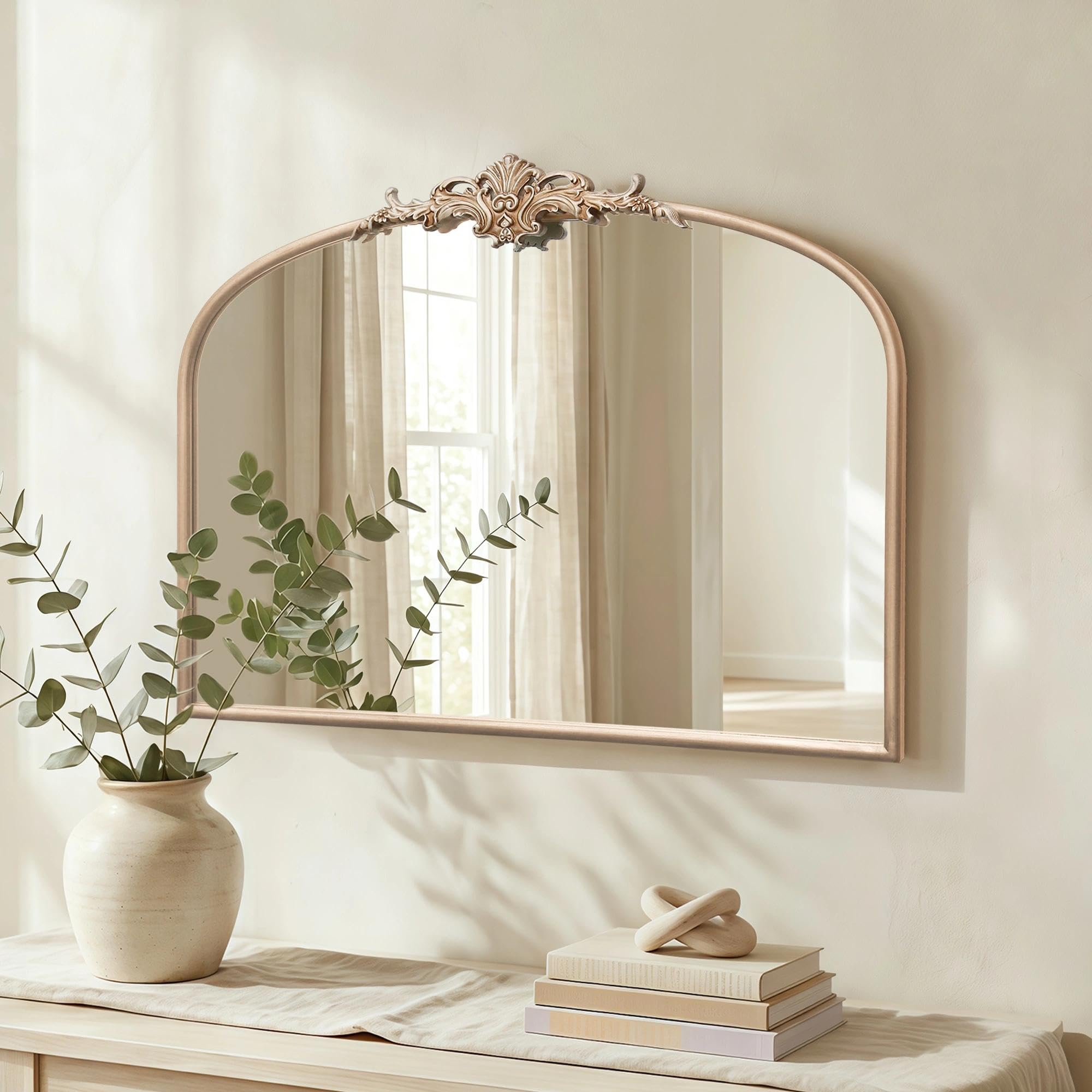 Besdomus Vintage Arched Black Mirror: 32"x24" French Large Black Vintage Wall Mirror - Baroque Traditional Ornate for Living Room/Fireplace/Bathroom- Ideal Gifts for Housewarming/Birthday