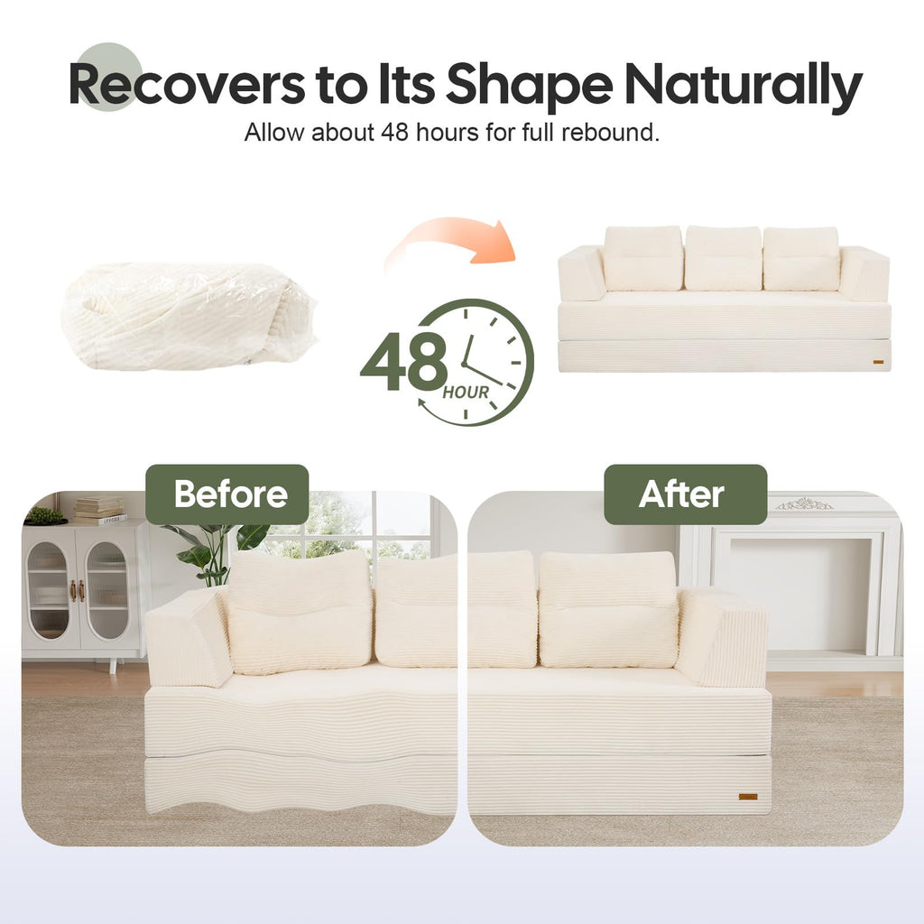 COMAX Futon Sofa Bed, 4‑in‑1 Convertible Sofa Bed, Folding Boneless Couches | Boneless Couch for living room, Fold Out Small Foldable Loveseat Floor Sleeper Mattress Lounge Space‑Saving, Ash Gray