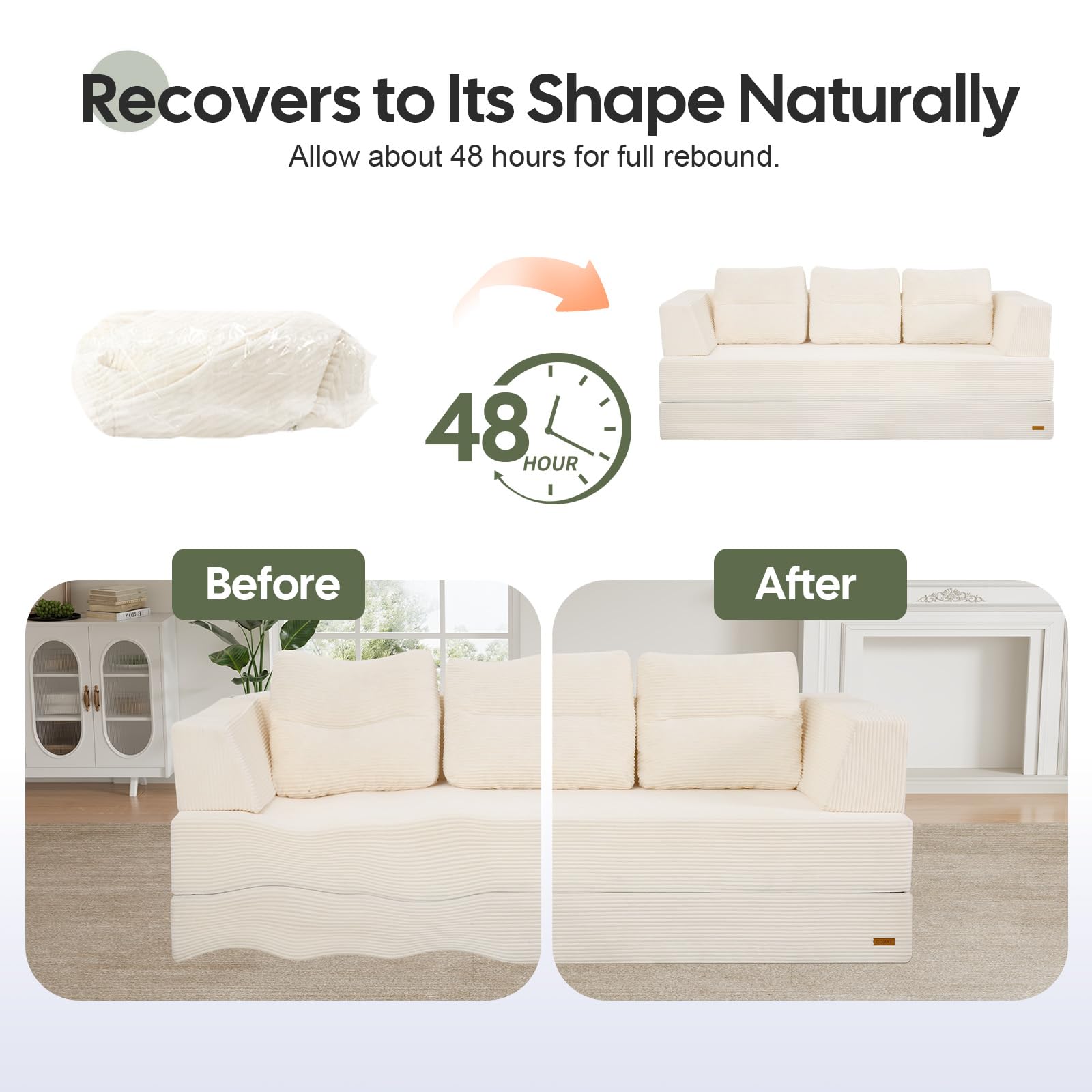COMAX Futon Sofa Bed, 4‑in‑1 Convertible Sofa Bed, Folding Boneless Couches | Boneless Couch for living room, Fold Out Small Foldable Loveseat Floor Sleeper Mattress Lounge Space‑Saving, Ash Gray