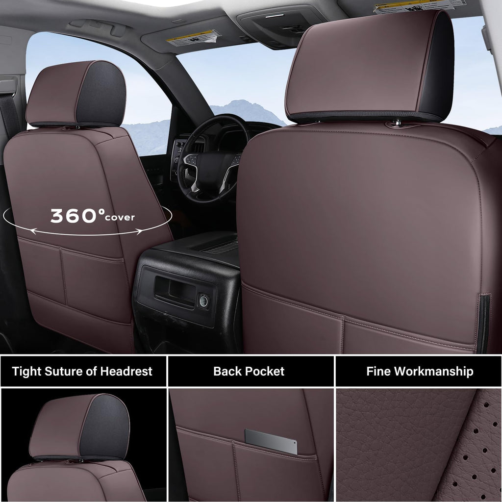 Coverado Chevy Silverado Seat Covers, Faux Leather Seat Covers Fit for Chevy Silverado GMC Sierra 2007-2025 1500, 2015-2025 2500HD 3500HD Crew Double Extended Cab (Front, Black)
