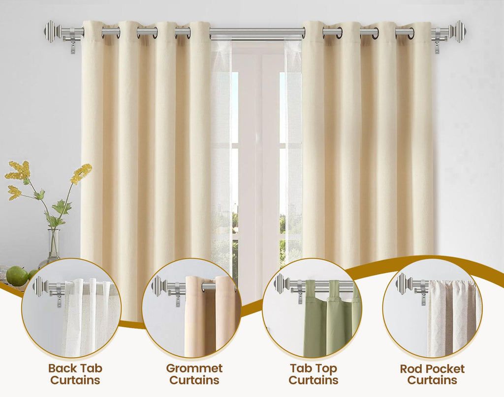 KAMANINA 1 Inch Double Curtain Rods 36 to 72 Inches (3-6 Feet) Telescoping Dark Silver Curtain Rod for Windows 24 to 68 Inches, Heavy Duty Drapery Rods with Square Finials
