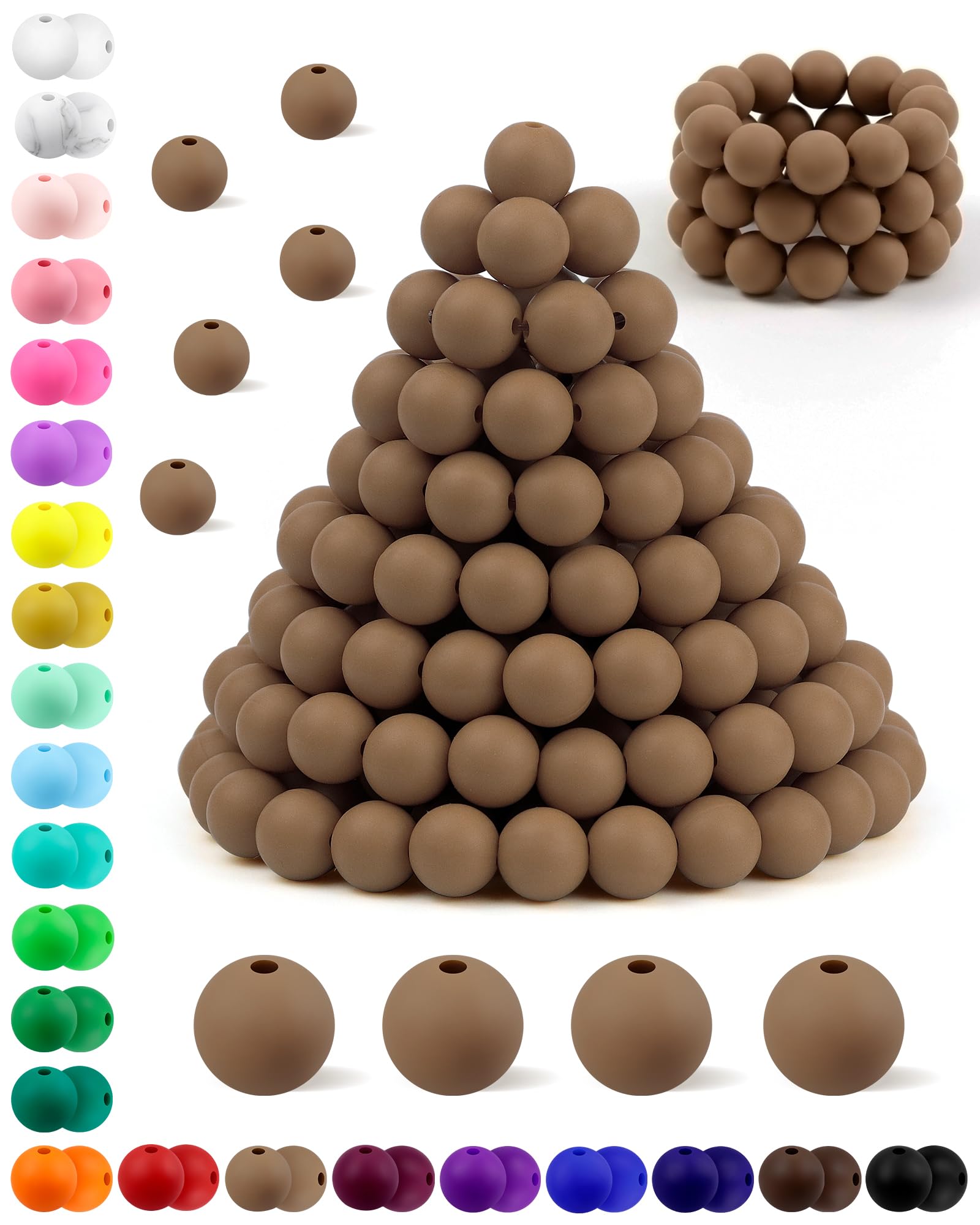 180PCS FIVEIZERO Silicone Beads – 30 Colors 12mm Round Rubber Beads Bulk for DIY Crafts, Keychain Accessories & Jewelry Making | Soft Silicone, Seamless Finish, Easy to String, Fade Resistant, Durable for Daily Use